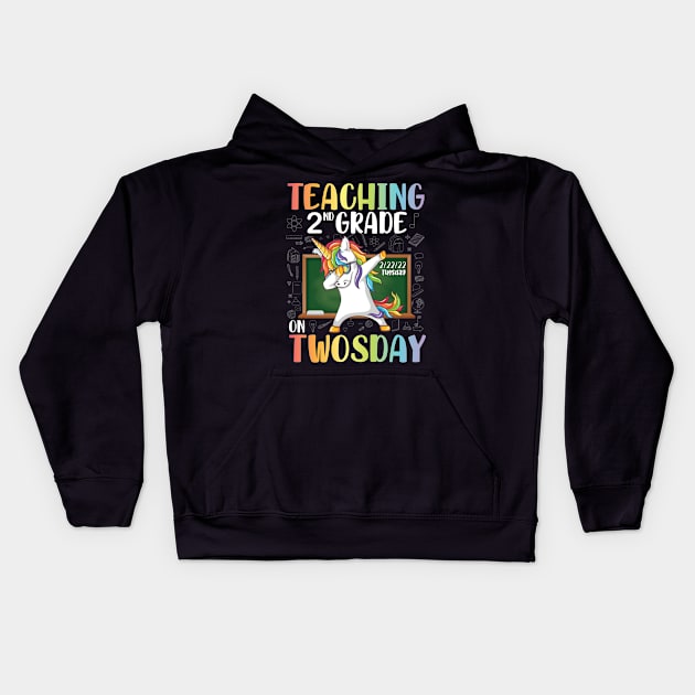 Unicorn Dabbin Teaching 2nd Grade On Twosday 2/22/22 Tuesday Kids Hoodie by joandraelliot